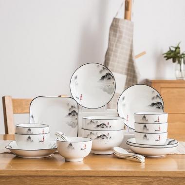 菲米生活墨色江南陶瓷餐具套裝